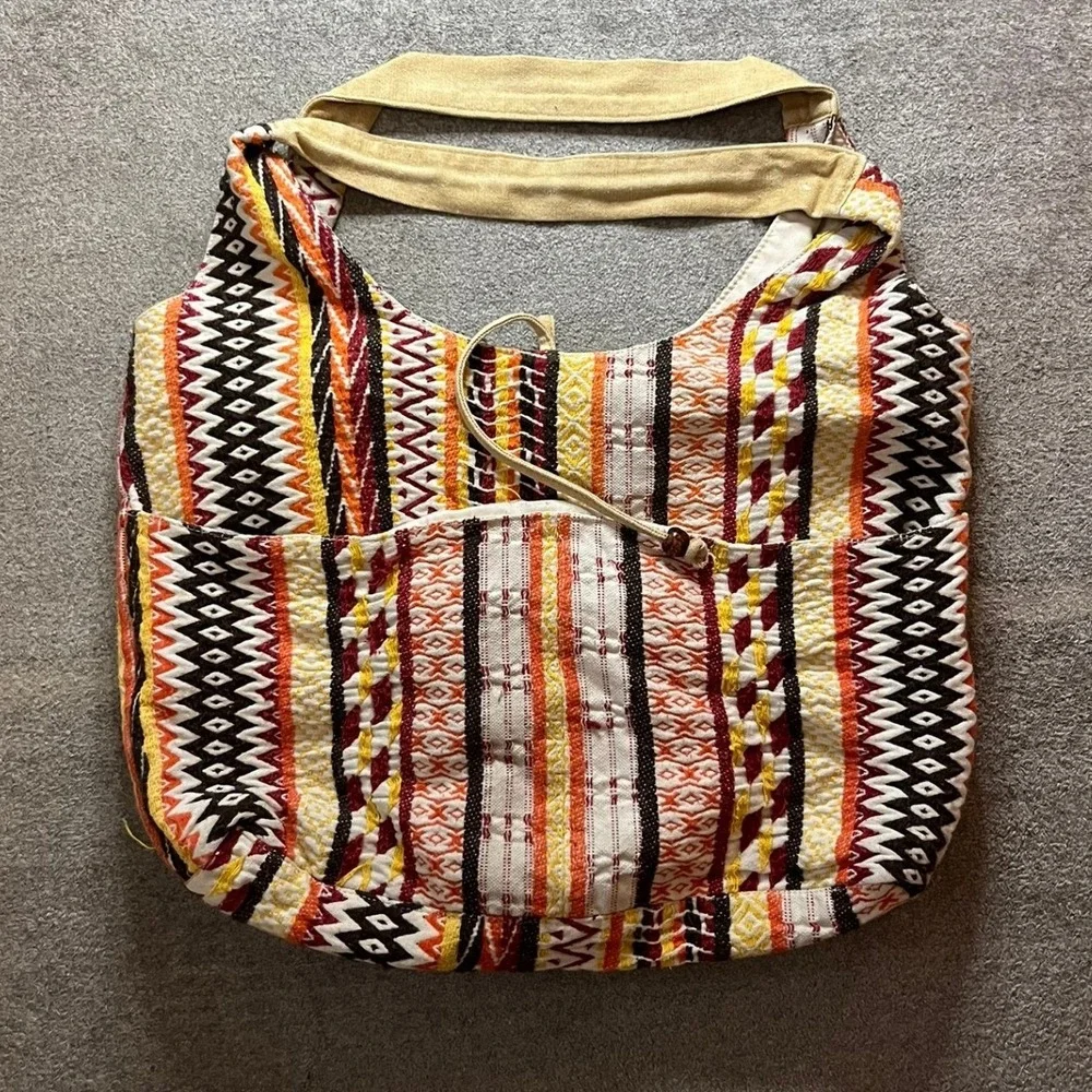 Woven Boho Hobo Bag Hippie Geometric Striped Shoulder Bag Aztec Tribal Print